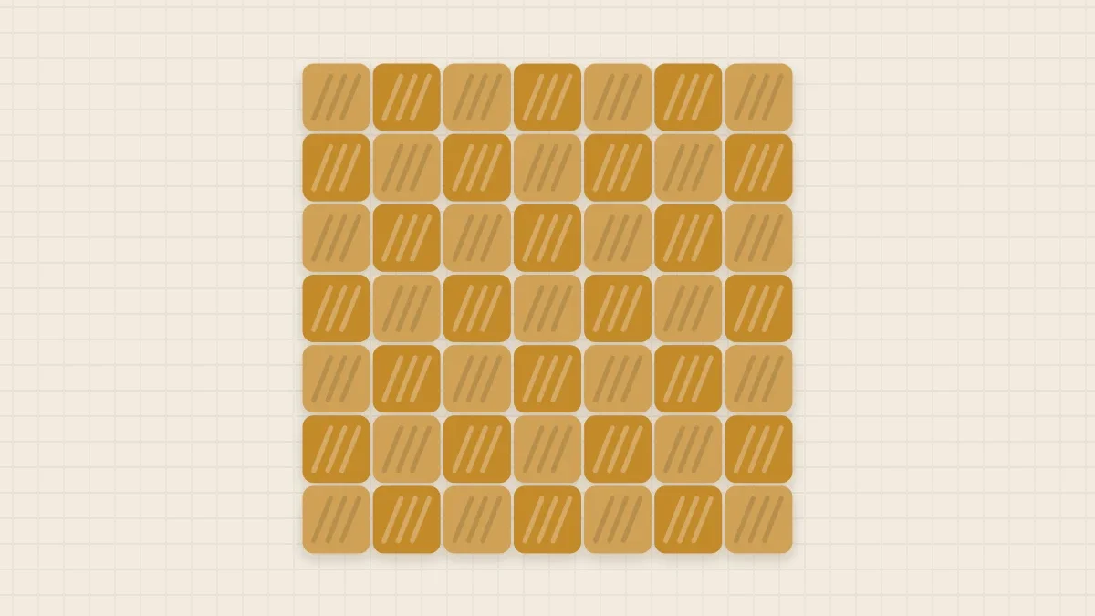 Square crochet coaster in honey with visible diagonal rows of small blocks