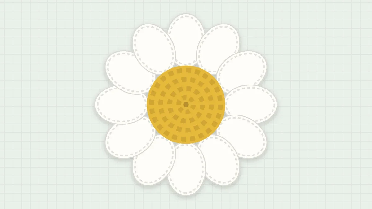 Daisy crochet coaster with a yellow center and twelve white petals