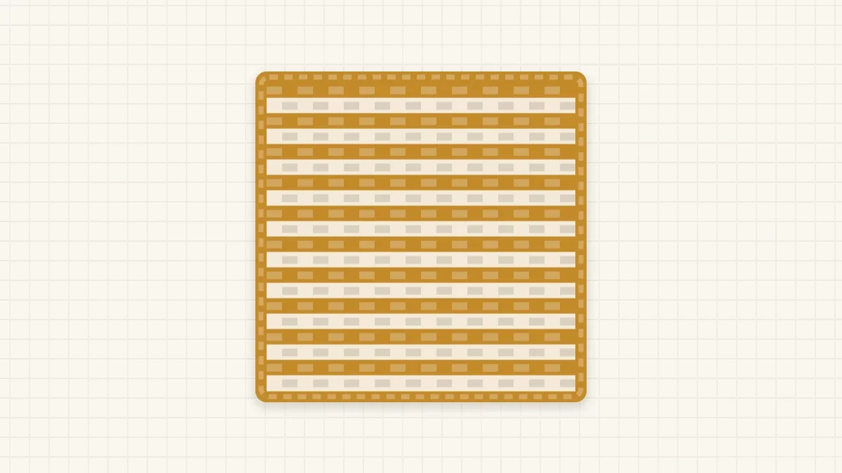 A square moss stitch coaster in two alternating colors, honey and cream, on linen