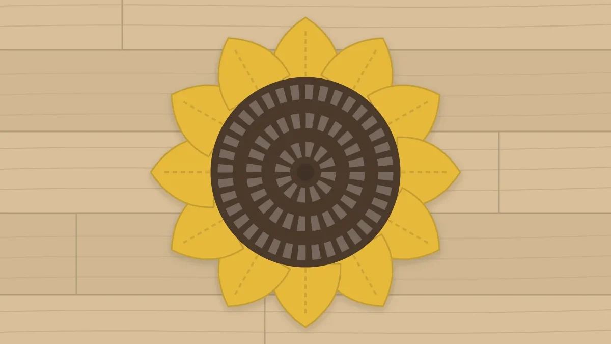 A sunflower coaster with a walnut-brown center and pointed yellow petals